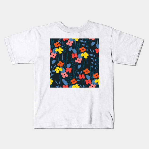 Blue Flowers Design Kids T-Shirt by martynzero